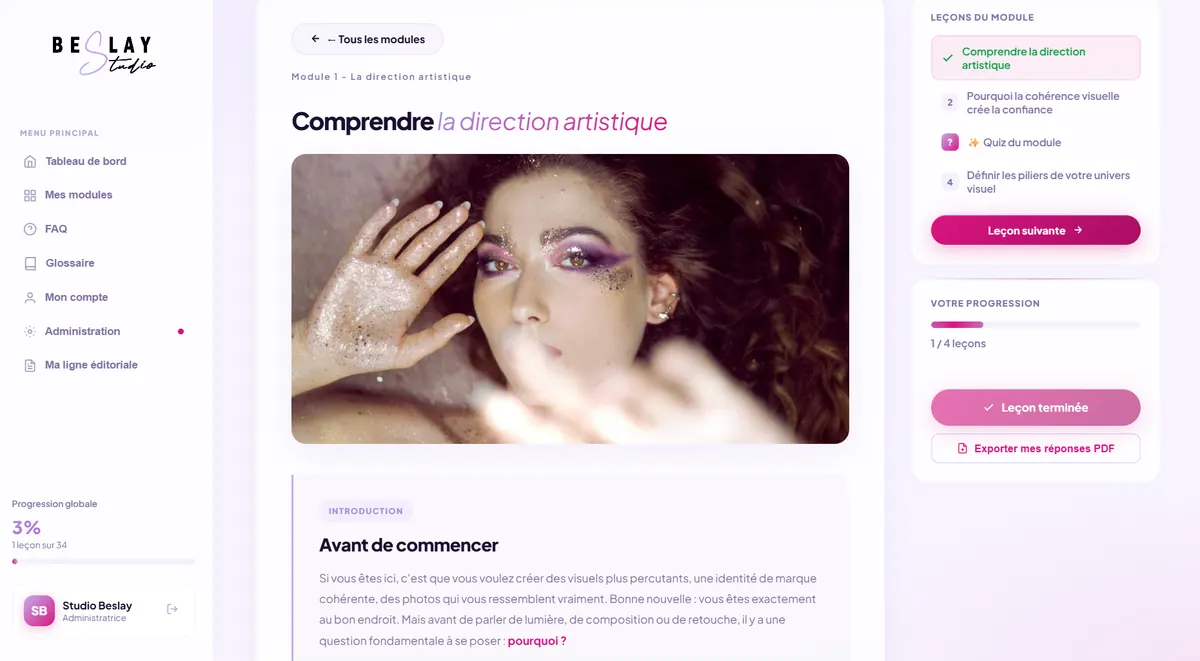 Une leçon en cours avec exercices intégrés